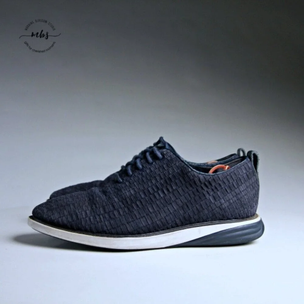 Cole Haan Grand Evolution Oxford Woven Leather Blue Shoes‎ Men 8.5